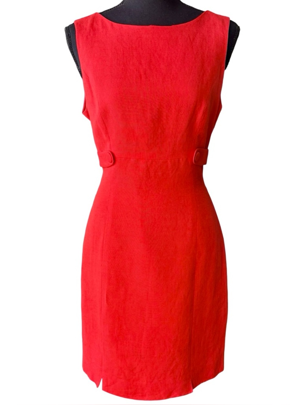 Vintage 1990s Laundry by Shelli Segal Red Linen Minimalist Dress - Size 8 USA